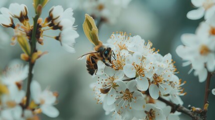 bee on flower macro photo