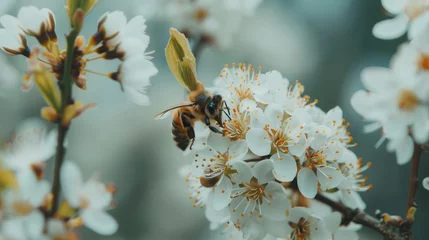 bee on flower macro photo