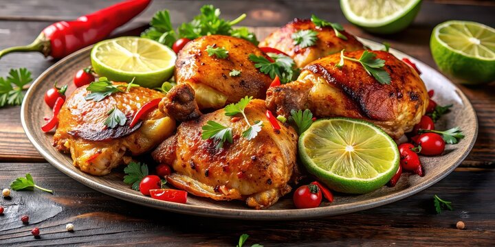 Chicken thighs roasted to perfection with a zesty blend of paprika and lime, served hot and juicy, chicken thighs, roasted