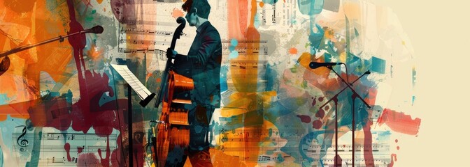 A musician playing the double bass in a jazz club. AIGZ01