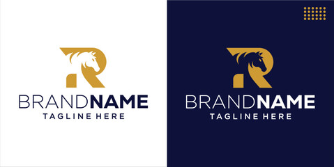 Creative Horse Logo Letter R Negative Space, Design Inspiration, Illustration, Vector