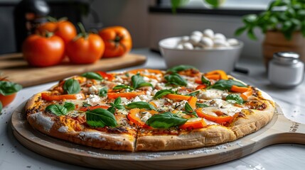 Homemade pizza with a perfectly golden crust