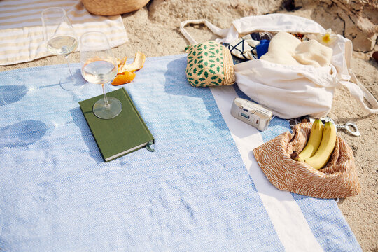 Personal items on a rocky beach