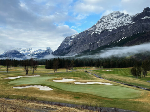 A golf course in the mountains.