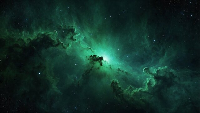 Una nebulosa de color verde en el espacio interestelar