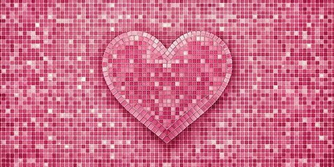 Heart shaped pink mosaic close up, love, romance, valentine's day, symbol, pattern, texture, design, decoration, art