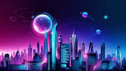 night city skyline with stars