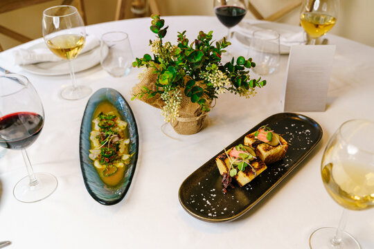 Cod and Octopus Ceviche with Brioche of Cheek and Asian Pickles