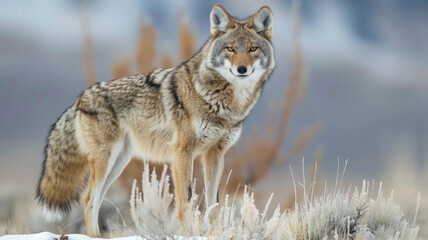 Obraz premium A coyote stands guard in its natural habitat