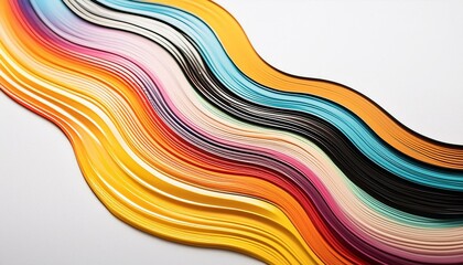 Fototapeta premium Thin stripe of yellow, black, blue, orange, pink, green, violet, red, brown, oil ink on white paper
