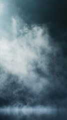 Cloudy sky with fog over water, atmospheric landscape