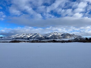 Snow Covered Mountains from Pineview Reservoir.