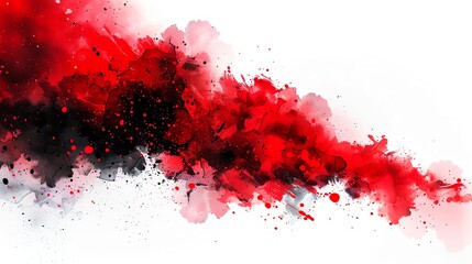 Colorful abstract watercolor background with dynamic red, black, and pink splashes on white canvas. Creative and artistic design pattern.