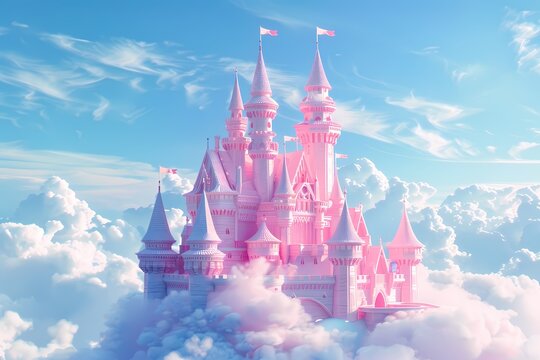 pink castle in 3d style by generative ai