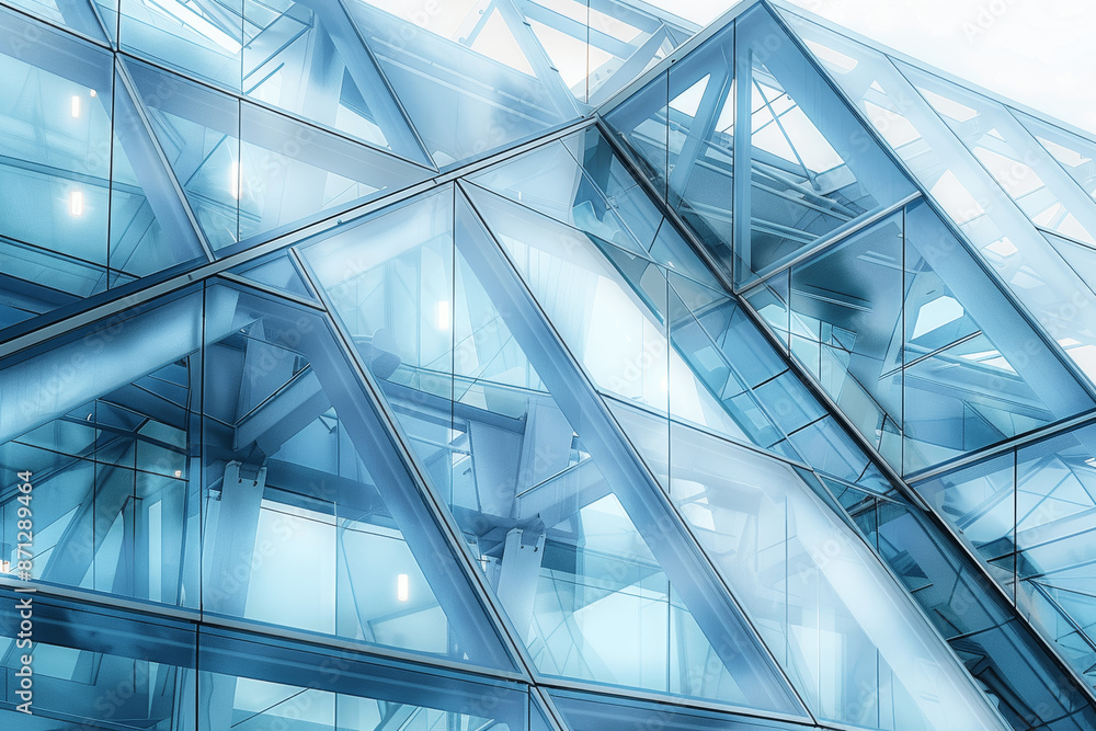 Poster geometric close up of glass facade with triangular structure in modern urban architecture
