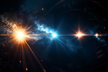 Hyper Realistic Blue Lens Flare Light Beams on Black Background Horizontal Composition Generative AI