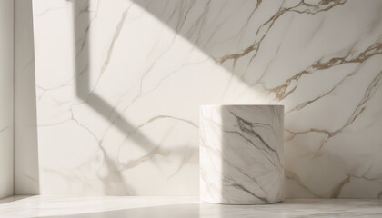 A sunlit minimalist marble podium