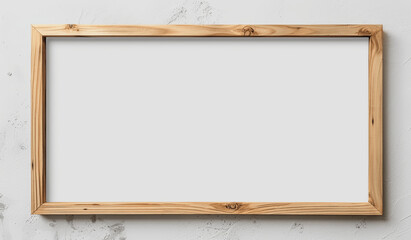 Horizontal blank wooden picture frame on white background minimal artwork mockup