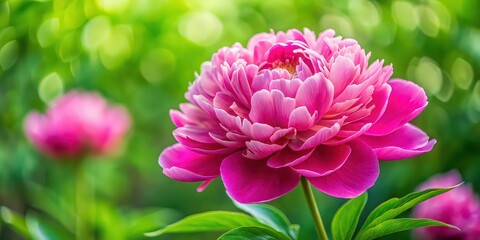 Fototapeta premium Vibrant pink peony in full bloom, flower, pink, peony, vibrant, bloom, petals, nature, close-up, garden, beautiful, plant