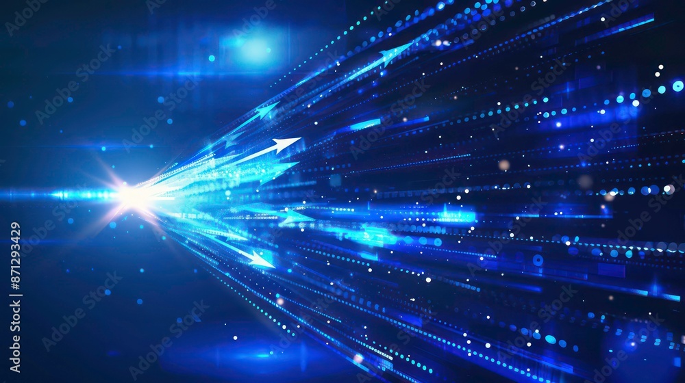 Poster background of deep blue with shining arrow streaks. generative ai