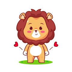 Cute Lion Standing Cartoon Character. Adorable and Kawaii Animal Icon Mascot Concept Design. Logo Vector Illustration. Isolated White Background.