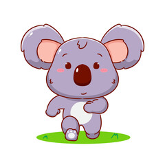 Cute Koala Running Cartoon Character. Adorable and Kawaii Animal Icon Mascot Concept Design. Logo Vector Illustration. Isolated White Background.