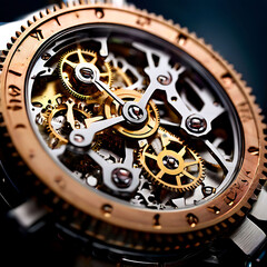A Watch Face with Intricate Gears and Tiny Moving Parts Captured in Extreme Close-Up