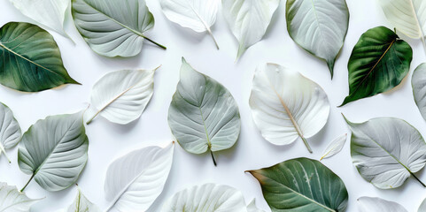 Large white leaves on a white background in a seamless pattern.
