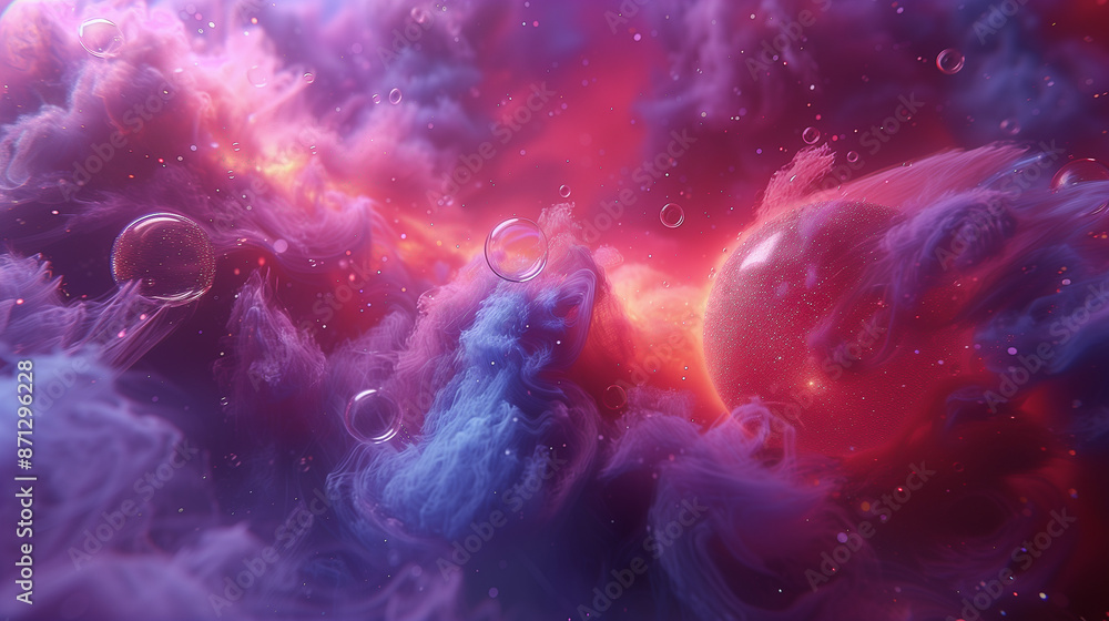 Poster cosmic nebula with floating bubbles and vivid colors