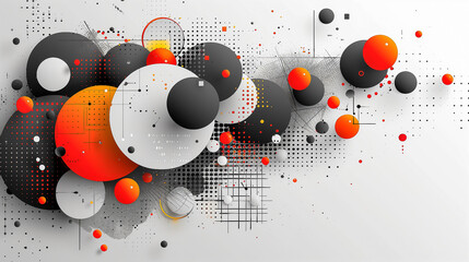 Obraz premium Abstract Geometric Art with Orange, Black, and White Circles