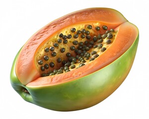 Slices papaya fruit. 3d illustration. Isolated on white background.