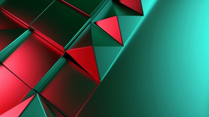 Fototapeta premium Modern, shiny geometric shapes with dynamic red and green contrasts, set against a sleek background. A multitude of shapes in futuristic harmony