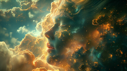 Obraz premium Combining images of women with patterns in the sky Conveying the interconnectedness of the universe purity clarity and sky.