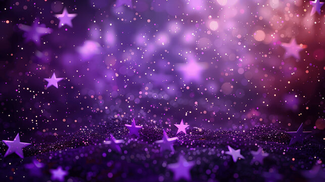 purple stars falling on dark purple background with bokeh lights impressionist painting