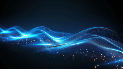 Abstract Glowing Blue Light Trails and Wave Lines on Black Background High Speed Technology Illustration