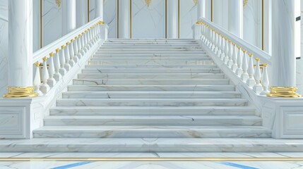 Fototapeta premium Elegant marble staircase with gold and blue accents, modern luxury interior, intricate design, rich and sophisticated atmosphere