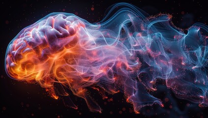 Abstract Brain with Glowing Trails