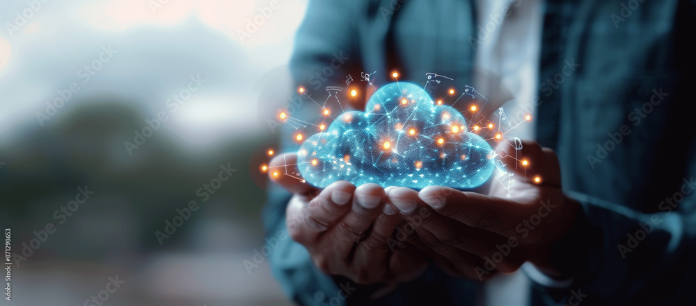 Aufkleber cloud technology data storage concept for online information exchange and global network connection