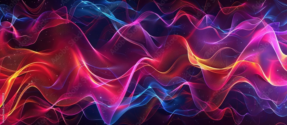 Poster colorful abstract neon waves creating dynamic and vibrant visuals, perfect for digital art and backg