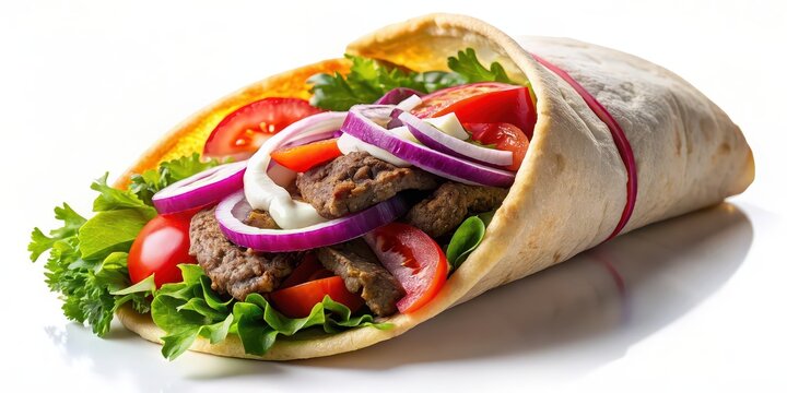 Fototapeta of a Greek gyro, Greek, gyro, pita, meat, sandwich, tzatziki, Mediterranean, cuisine, food, street food, wrap, traditional