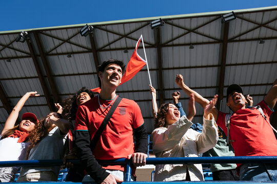 Enthusiastic fans cheering at a game in stadium
