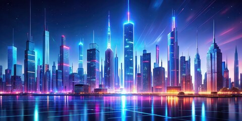 Obraz premium Mesmerizing holographic cityscape with futuristic skyline and luminous structures, cityscape, holographic, futuristic
