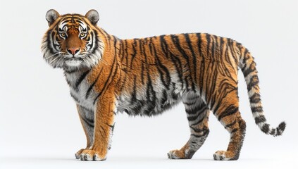 Naklejka premium Striped Tiger Standing on White Background