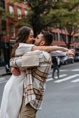 Obraz premium A romantic couple is embracing and smiling in a closeup moment of love