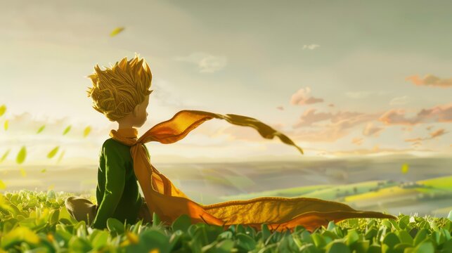 Little Prince gazing at the stars and contemplating the mysteries of the universe.
