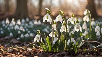 lovely snowdrop blossoms in the early spring sunshine