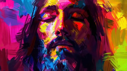 Jesus Christ. Abstract colorful background. Digital painting. Vector illustration. Generative AI