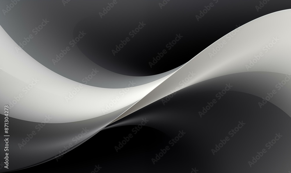 Poster engaging abstract image featuring flowing waves in shades of black and gray, creating a sleek and so