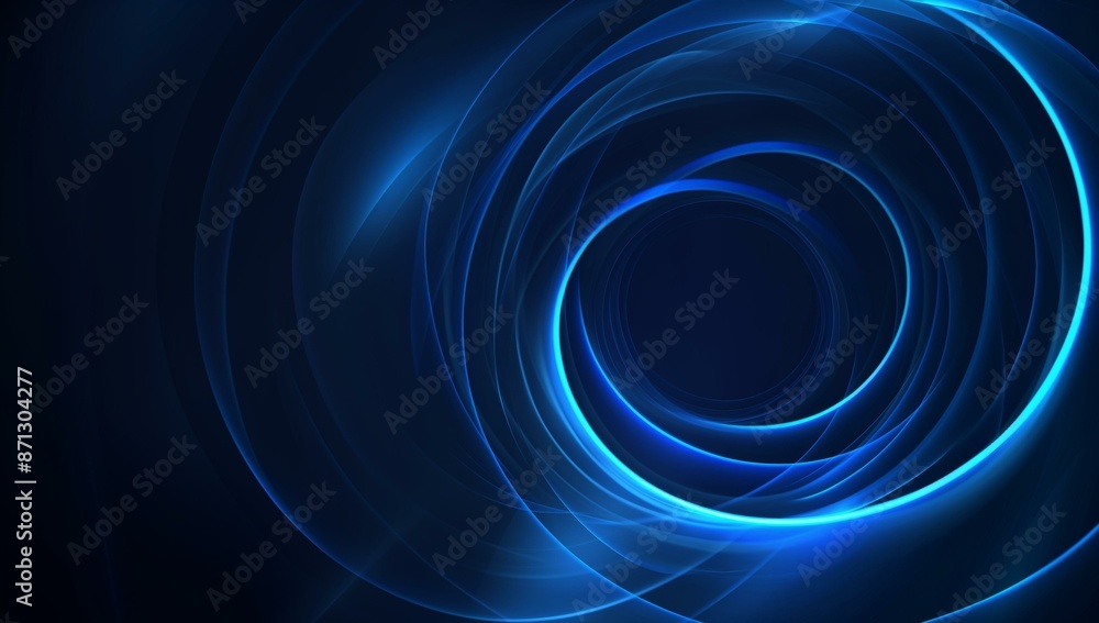 Poster abstract image of blue glowing lines forming circular patterns on a dark background.