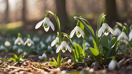 lovely snowdrop blossoms in the early spring sunshine